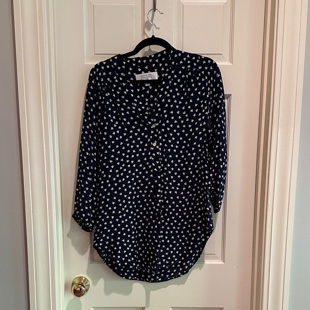 Amour Vert Navy Popover Tunic with Heart Print